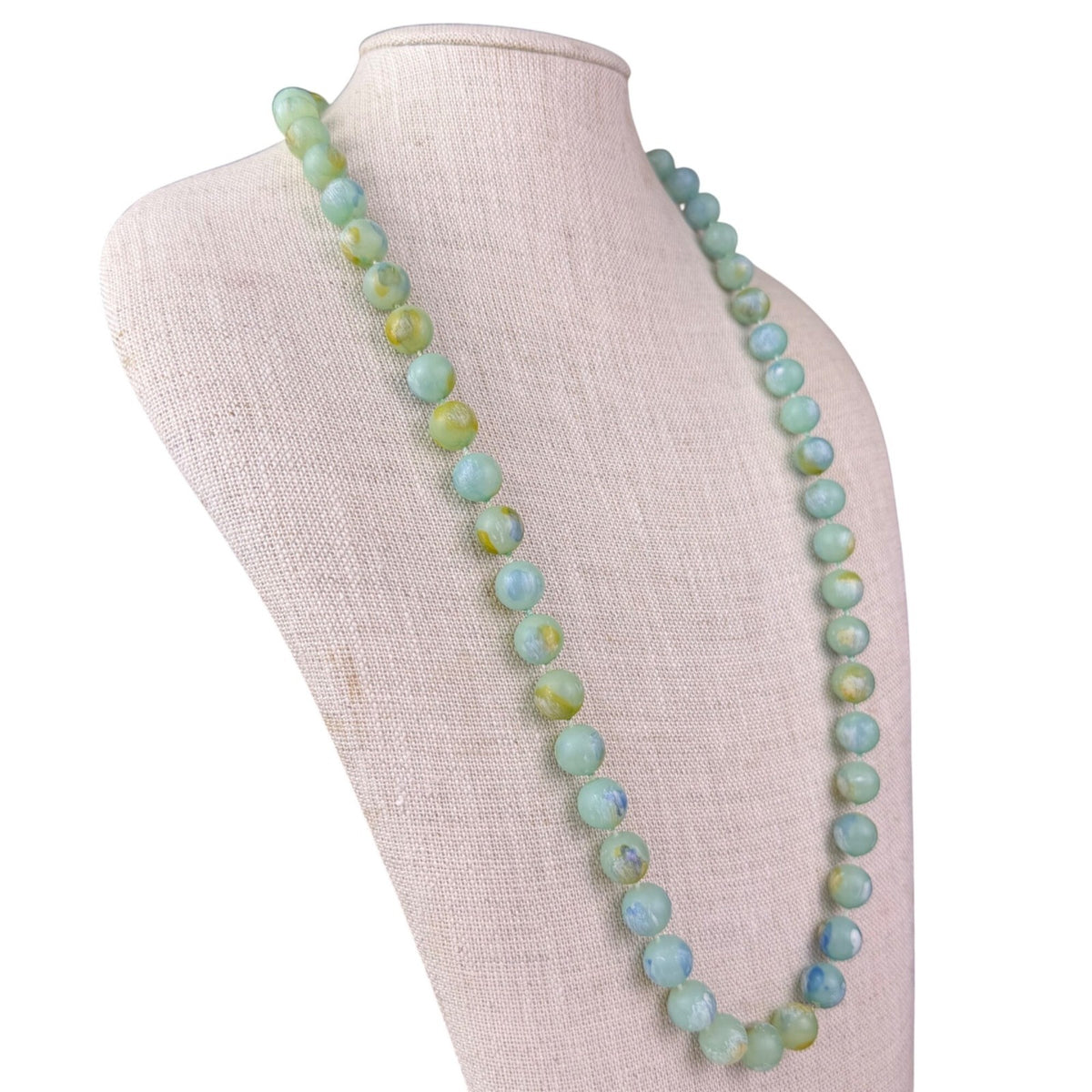 Vintage Knotted Green & Blue Gemstone Beads Necklace Jewelry