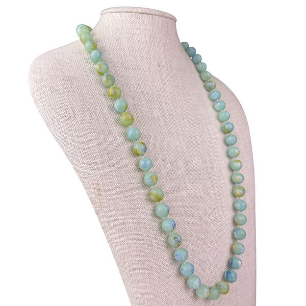 Vintage Knotted Green & Blue Gemstone Beads Necklace Jewelry