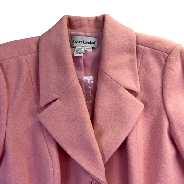 Jessica London Womens Pink Wool Blend Long Button-Front Coat Size 20WT