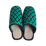 Women's Green & Black Wooven Quilted Pattern Slippers Sandals Size 9.5/10