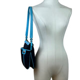 Tod’s Black & Blue Nylon Leather Trim With Silver Turn Lock Crossbody Bag