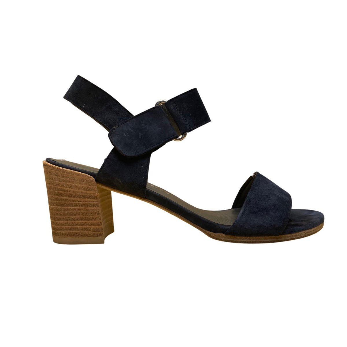 Stuart Weitzman Women’s Navy Suede Open-Toe Block Heel Sandals Size 7