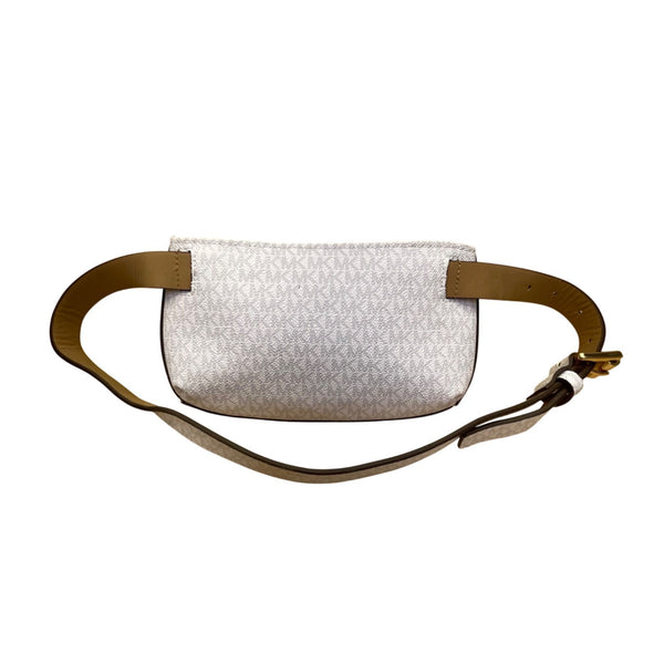 Michael Kors Women’s White Pink Signature Monogram three Stripe Belt Bag S/M