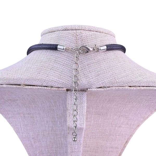 Silver Plated Choker Necklace With Hammered Pendant & Turquoise Colored Stone