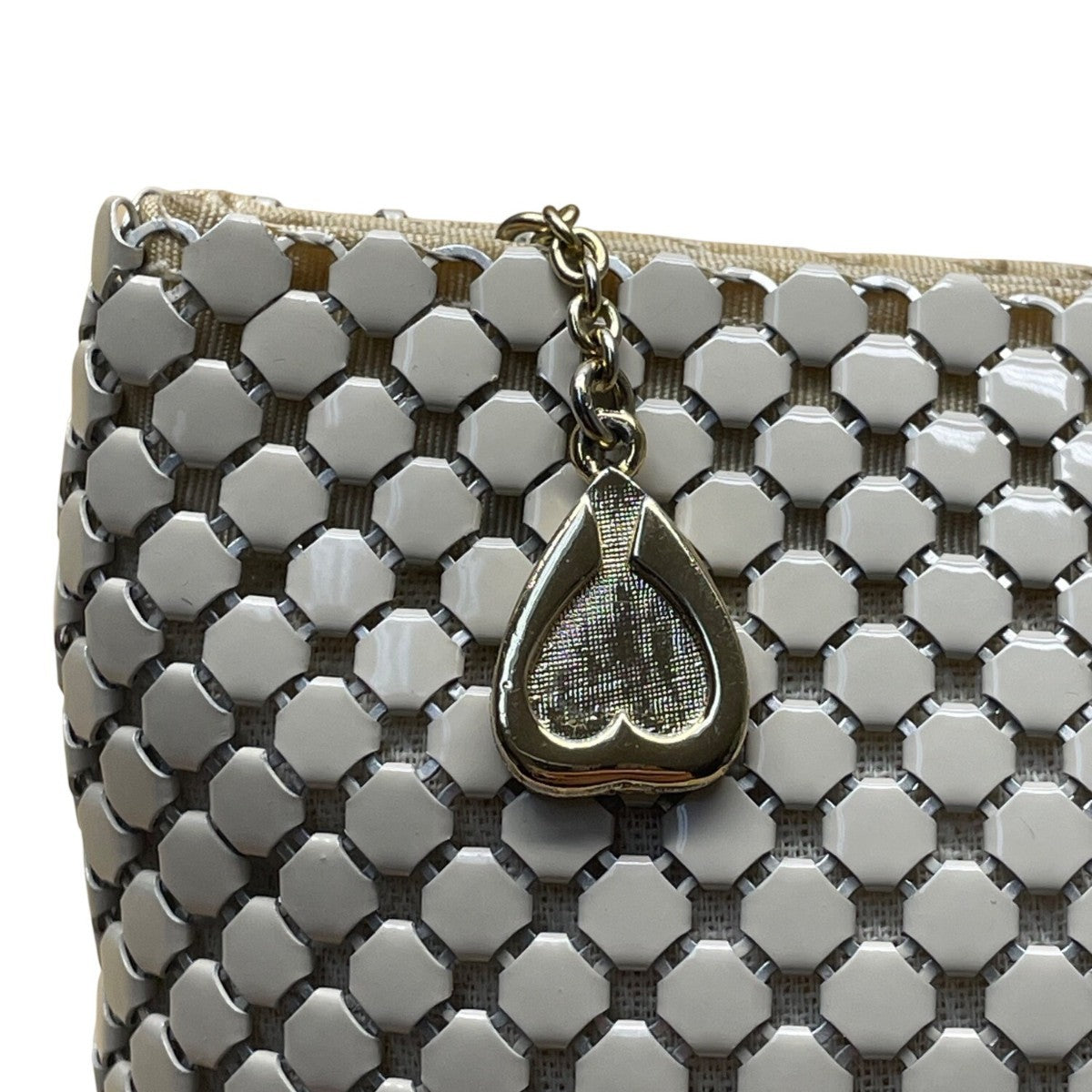 Whiting & Davis Women’s Beige Metal Mesh With Gold Heart Charm Accent Clutch Bag