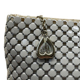 Whiting & Davis Women’s Beige Metal Mesh With Gold Heart Charm Accent Clutch Bag