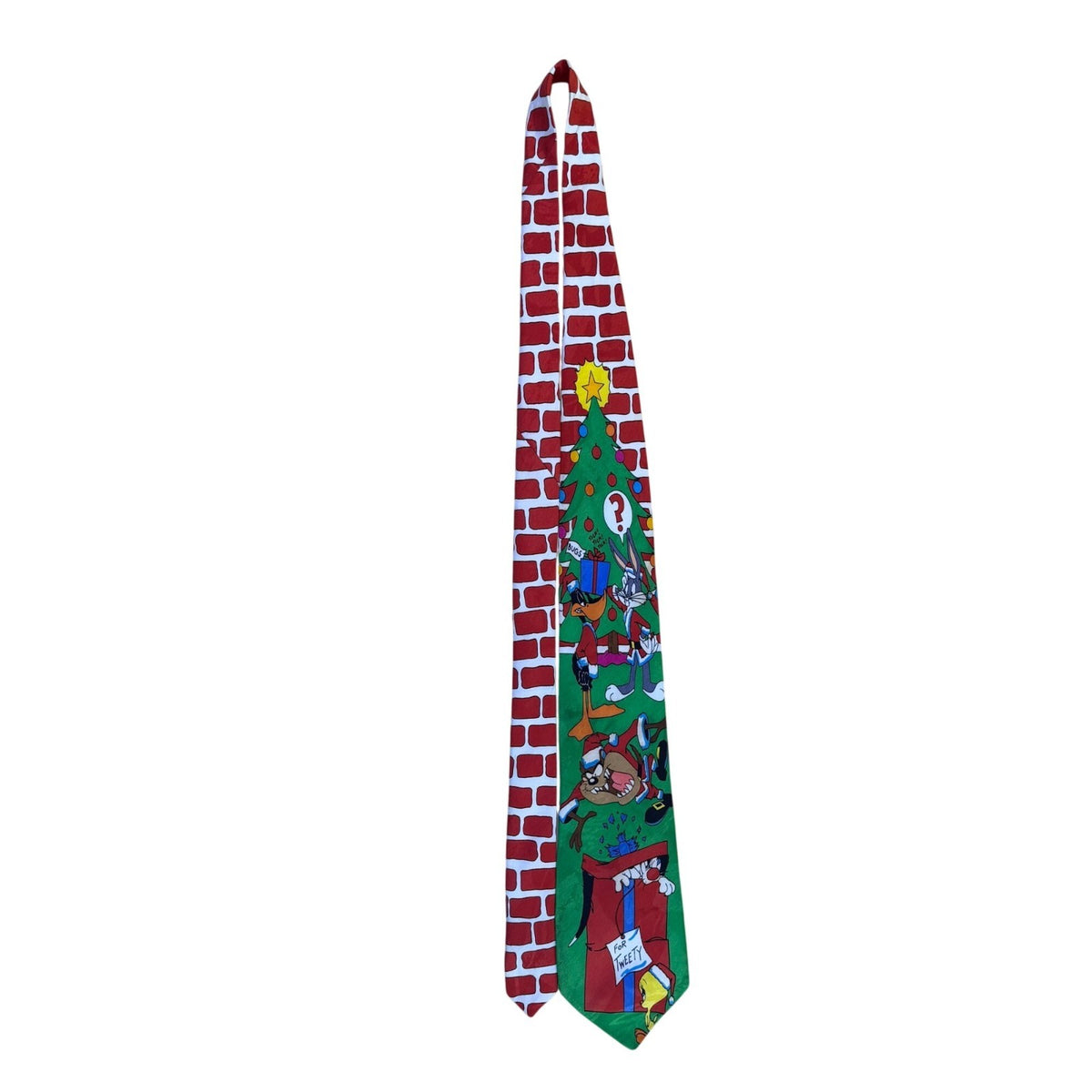 Looney Tunes Mens Green Christmas Holiday Neck Tie Tweety & Sylvester Print
