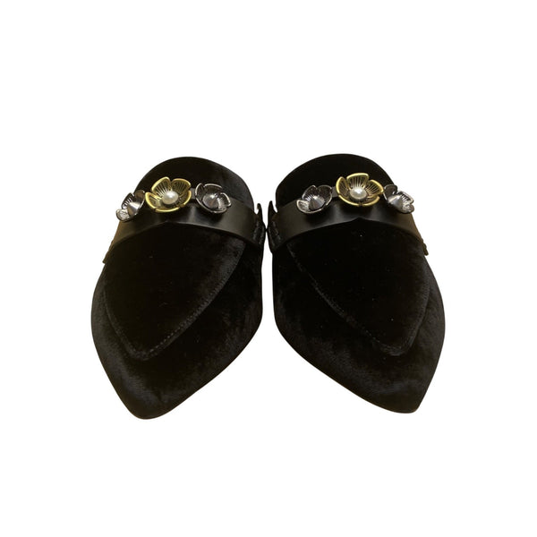 Coach Women’s Black Velvet Floral Embellished Mules Size 9.5B