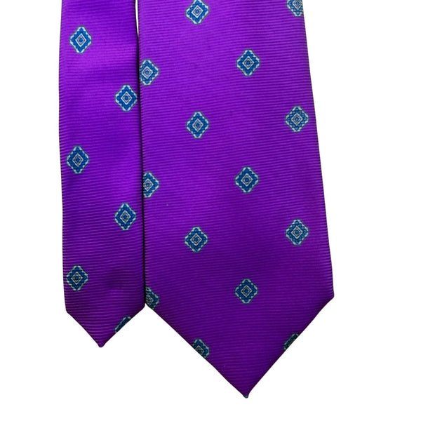 Marc Jeffries Men’s Purple & Blue Silk Tie With Geometric Diamond Design