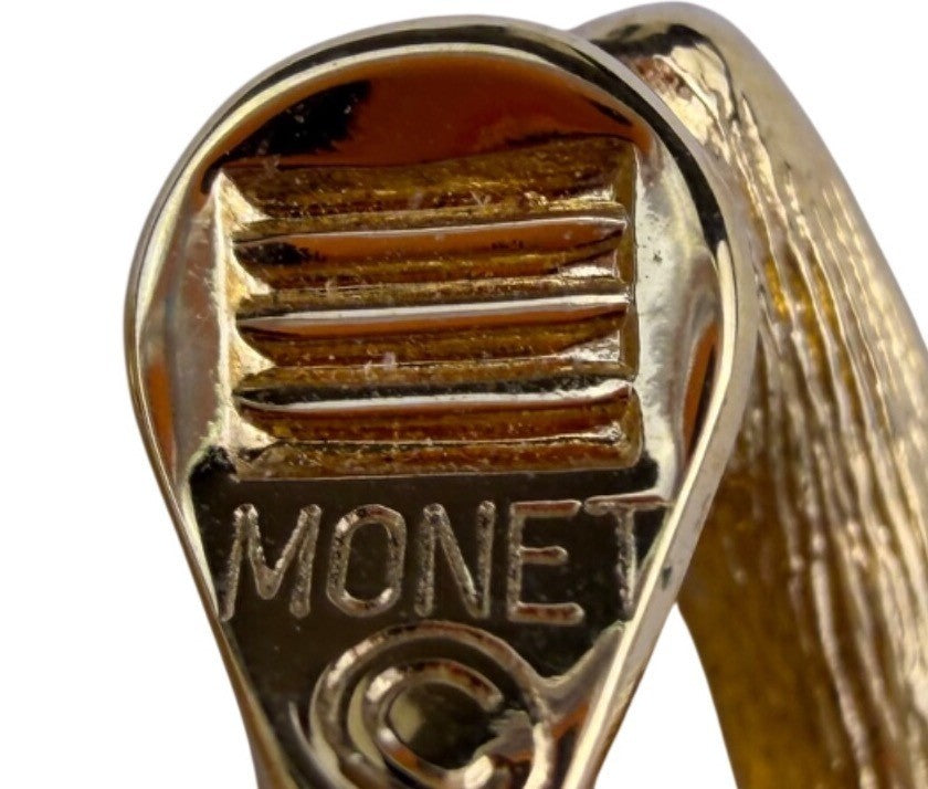 Monet Womens Gold Tone Rhinestone Clip-On Earrings Vintage Jewelry
