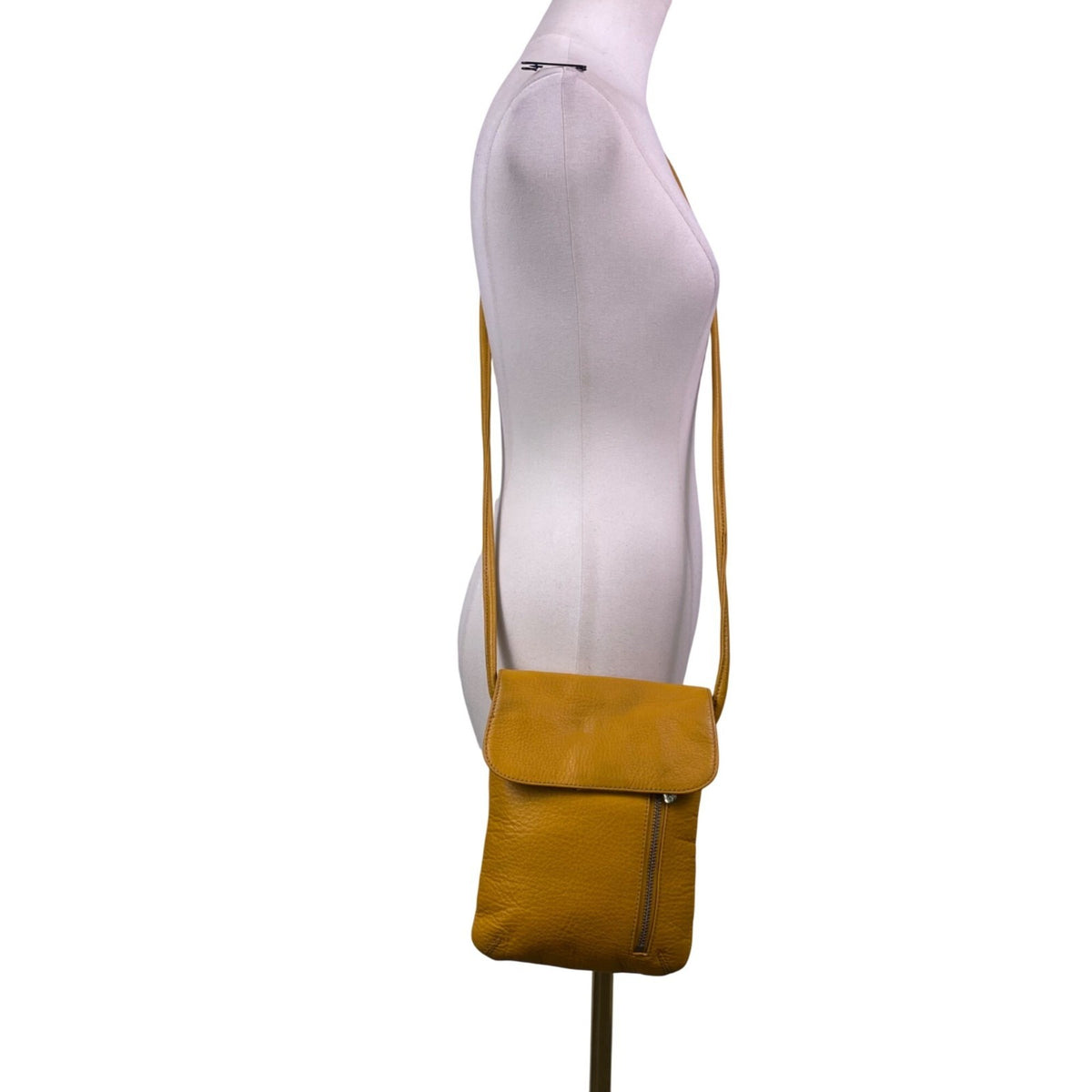 Tignanello Women’s Yellow Leather With Front Zip Pocket Crossbody Bag