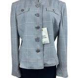 Herbert Grossman Womens Gray Plaid Button-Up Blazer Rayon Material Size 10 USA M
