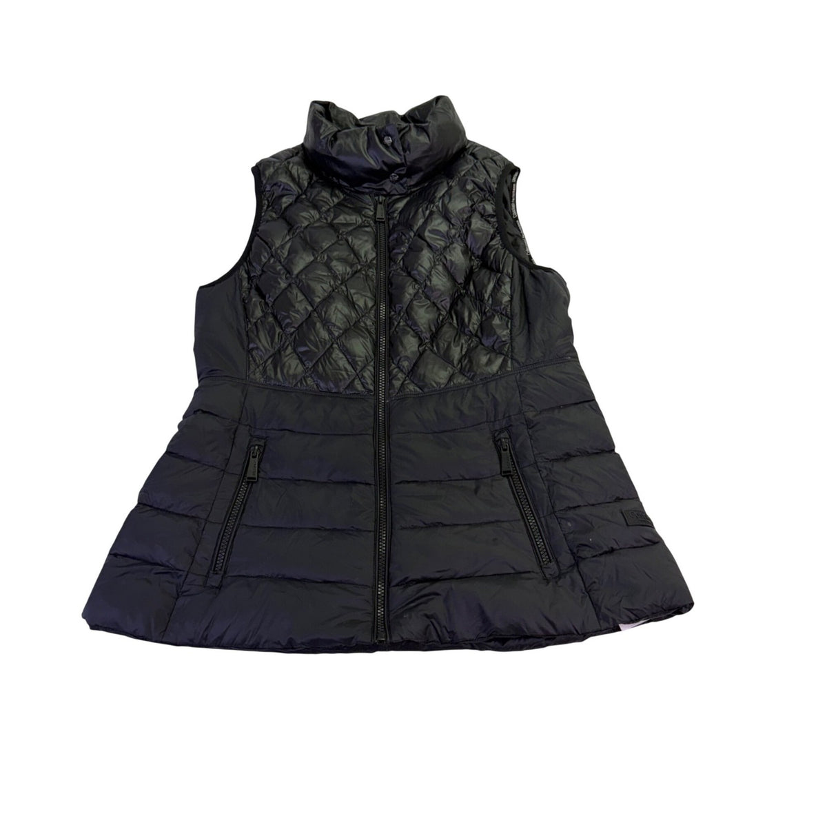 Calvin Klein Womens Black Quilted Down Puffer Vest Zip Pockets Lightweight Sz M