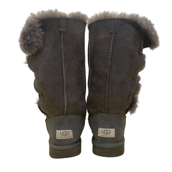 UGG Women’s Gray Suede Shearling-Lined Warm Button-Up Tall Boots Size 6