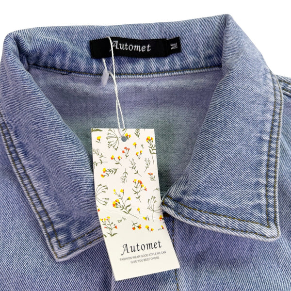 Automet Blue Cotton Denim Jacket Casual Button-Up Classic Fit Style Size M