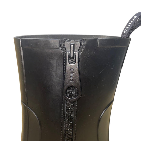 Chloe Women’s Black Rubber Zip-Up Chunky Heel Square Toe Betty Rain Boots Sz 10