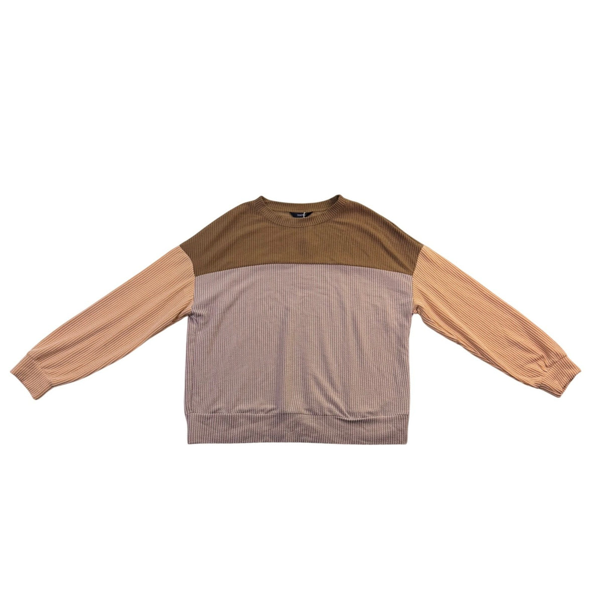 Dokotoo Womens Camel & Beige Ribbed Pullover Sweater Top Casual Sz M