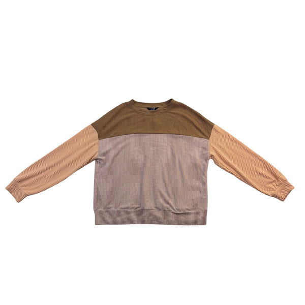 Dokotoo Womens Camel & Beige Ribbed Pullover Sweater Top Casual Sz M