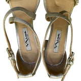 Nina Women’s Silver Strappy Rhinestone Embellished Block Heel Sandals Size 6M