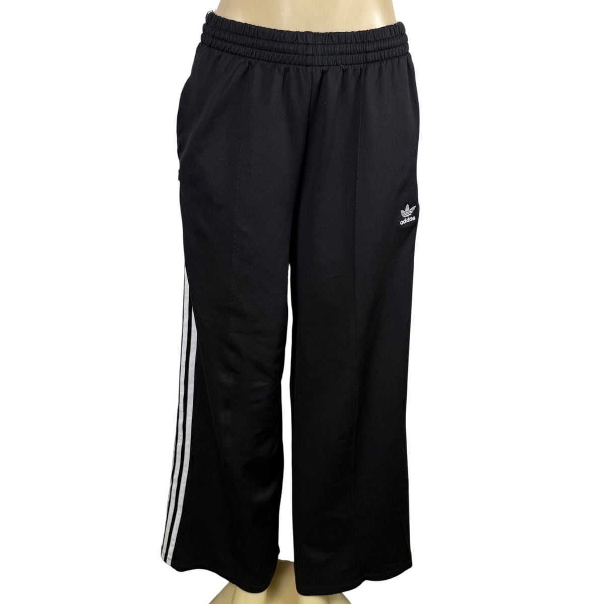 Adidas Mens Black Track Pants White Striped Casual Elastic Waist Zippered Sz M