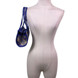Woven Tote Bag Blue & Beige Checkered Pattern Flower Charm Detailing Handles