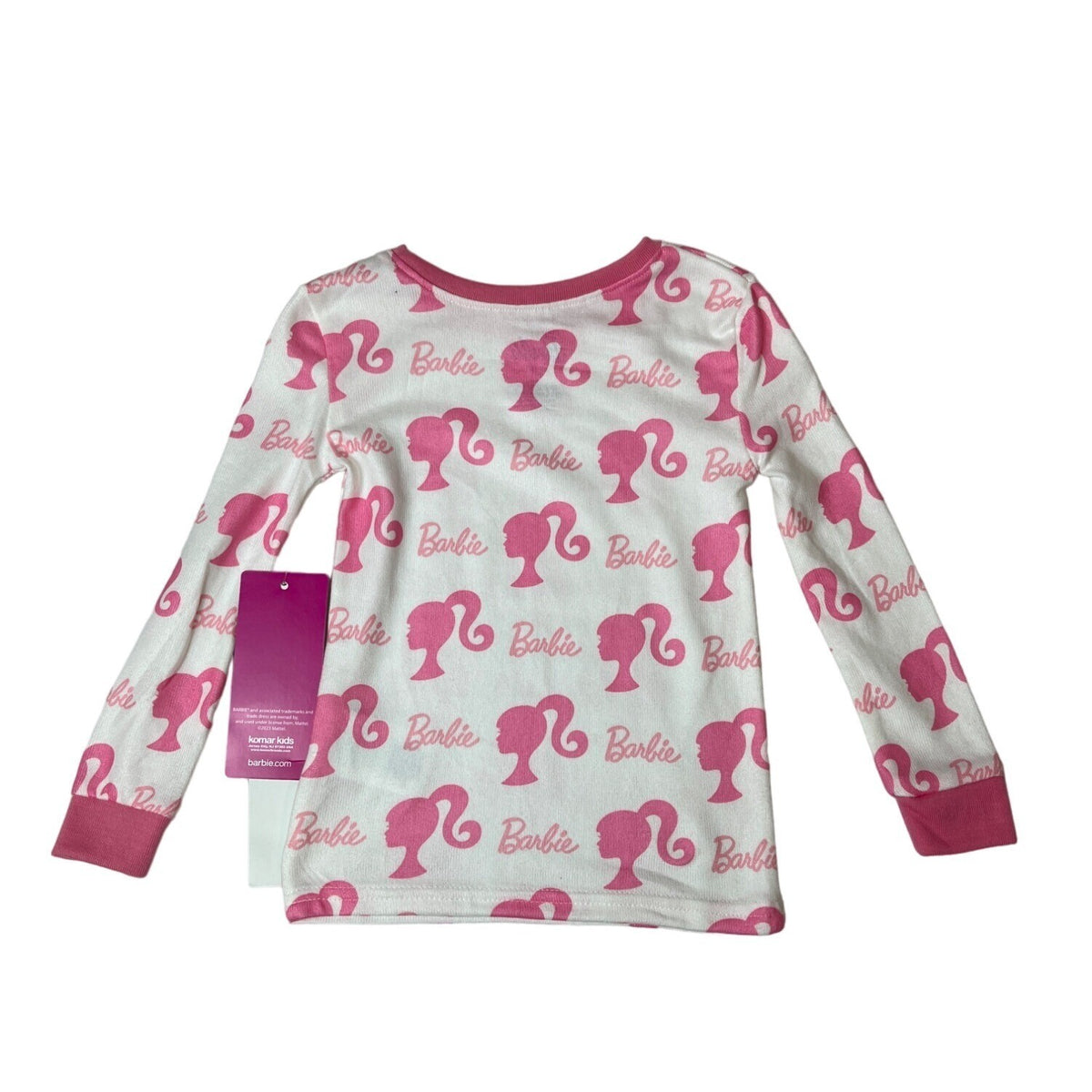 Barbie Girls Long Sleeve Pajama Set With Pink Logo & Silhouette White Sz 2T- NEW
