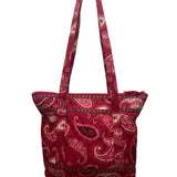 Vera Bradley Women’s Red Cotton Paisley Tote Bag With Matching Accessory Set