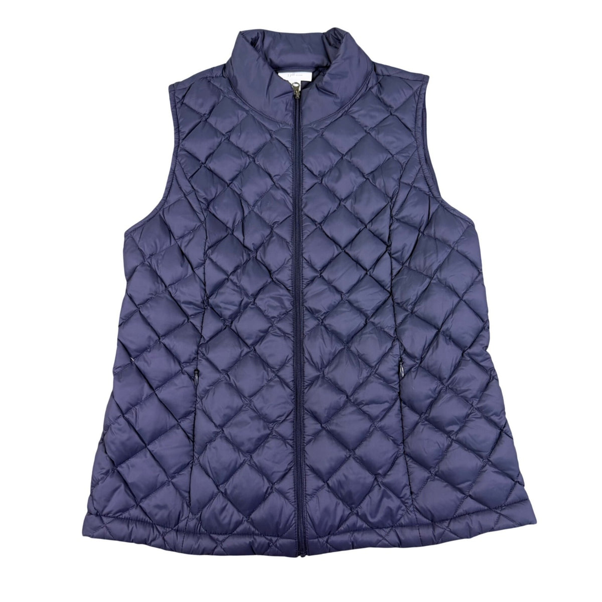 J.Jill Womens Navy Down Quilted Puffer Vest Petite Lightweight Collar Sz XS