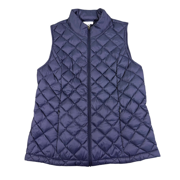 J.Jill Womens Navy Down Quilted Puffer Vest Petite Lightweight Collar Sz XS