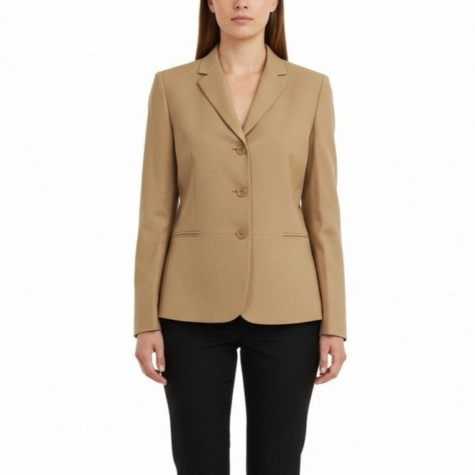 Talbots Womens Beige Wool Blend Grace Fit Blazer Jacket Button-Front Size 8