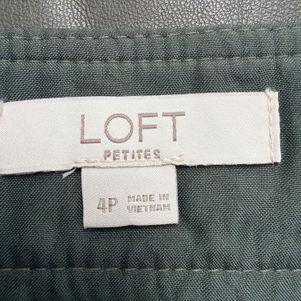 Loft Petites Womens Dark Olive Faux Leather Mini Skirt Size 4P Chic