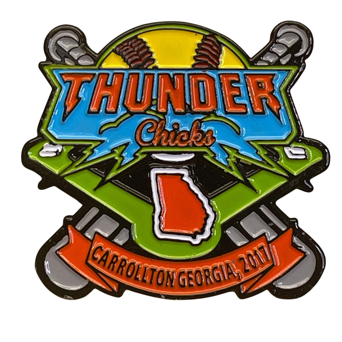 Thunder Chicks Carrollton Georgia 2017 Softball Enamel Pin With Rubber Backing