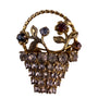 Vintage Gold Tone Rhinestone Floral Basket Brooch Colorful Stones Retro Style Pi