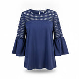 Chicos Womens Navy Top Bell Sleeves Blue Perforated Style Sz XL