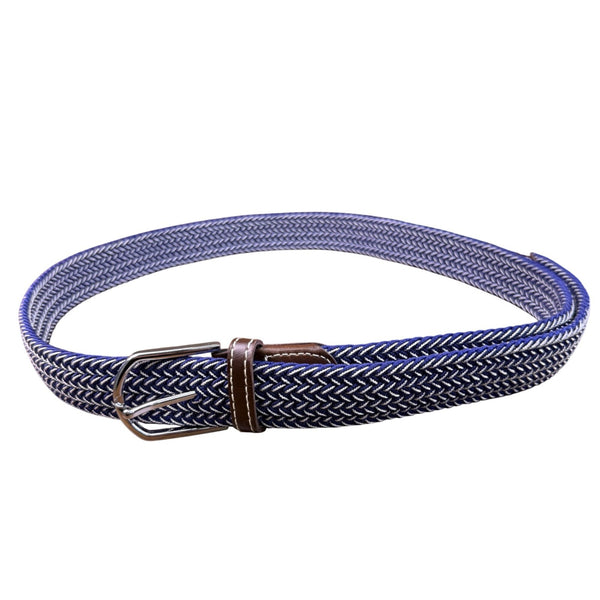 Roostas Mens Navy Woven Stretch Belt With Leather Accents Large Polyester-Rubber