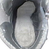 Fergalicious Women’s Gray Faux Leather Stacked Heel Punch Ankle Boots Size 6.5