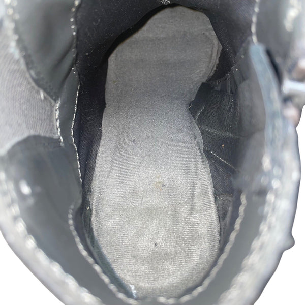 Fergalicious Women’s Gray Faux Leather Stacked Heel Punch Ankle Boots Size 6.5