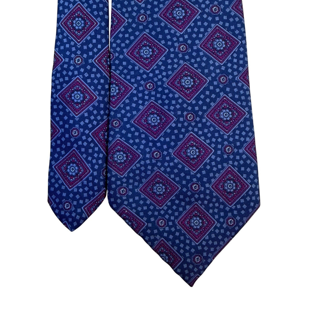Exclusively Kensington Mens Blue Silk Tie Geometric Diamond Print 100% Silk