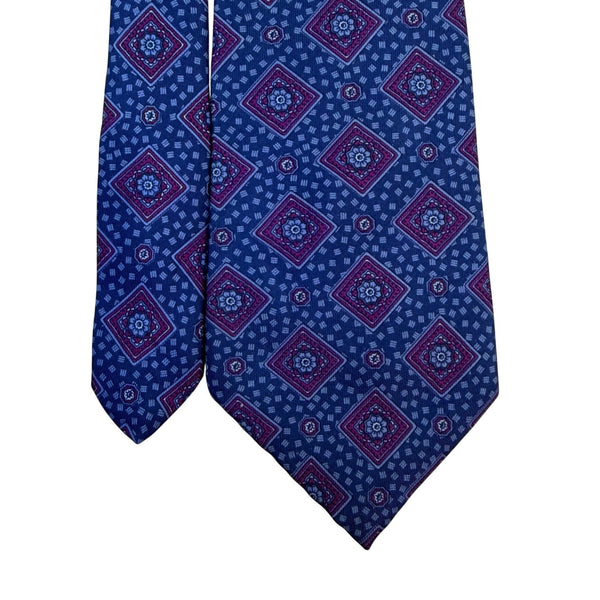 Exclusively Kensington Mens Blue Silk Tie Geometric Diamond Print 100% Silk