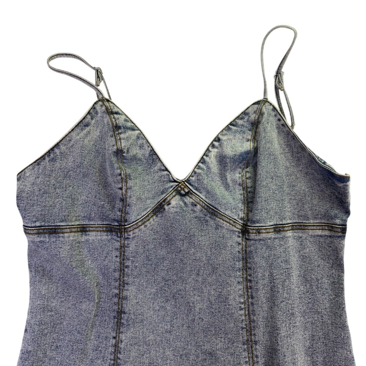 Habitual Womens Blue Cotton Denim Midi Slip Dress W/ Slit  Casual Stylish Size L