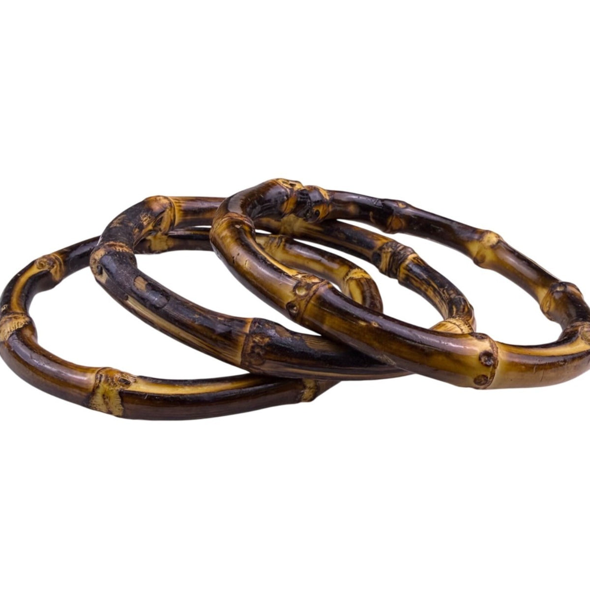 Trio Of Handmade Bamboo Bangles Women Natural Tone Statement Jewelry