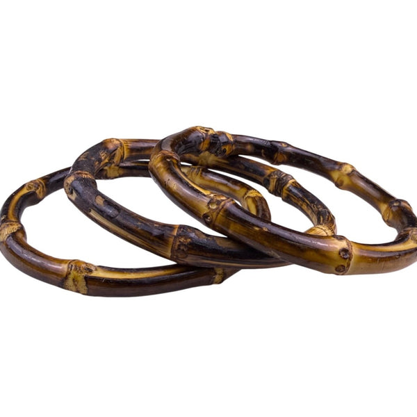 Trio Of Handmade Bamboo Bangles Women Natural Tone Statement Jewelry