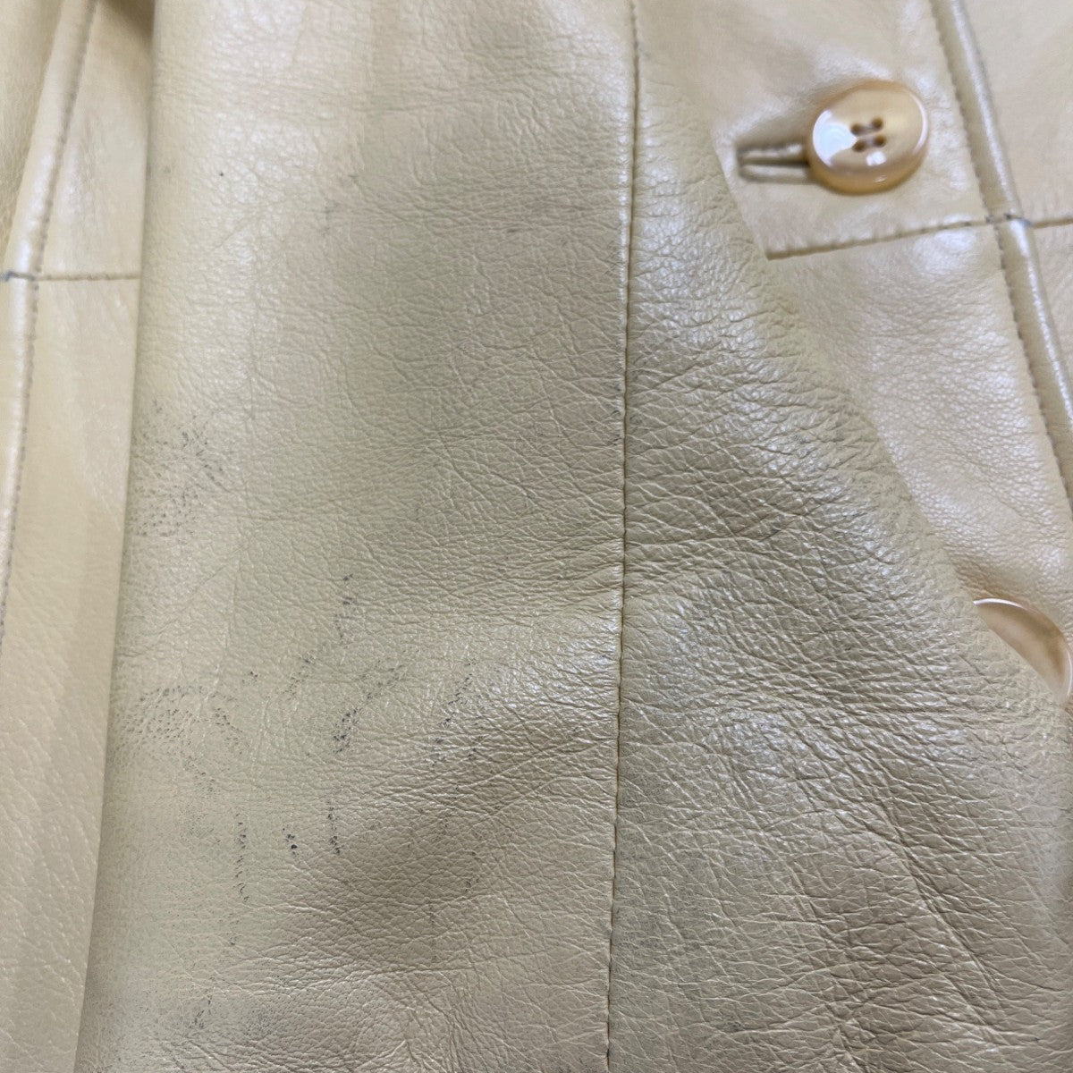 Couture Womens Yellow Leather Jacket With Satin Lining  Slim Fit Button-Up Sz S