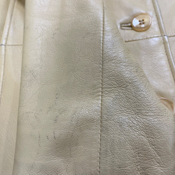 Couture Womens Yellow Leather Jacket With Satin Lining  Slim Fit Button-Up Sz S
