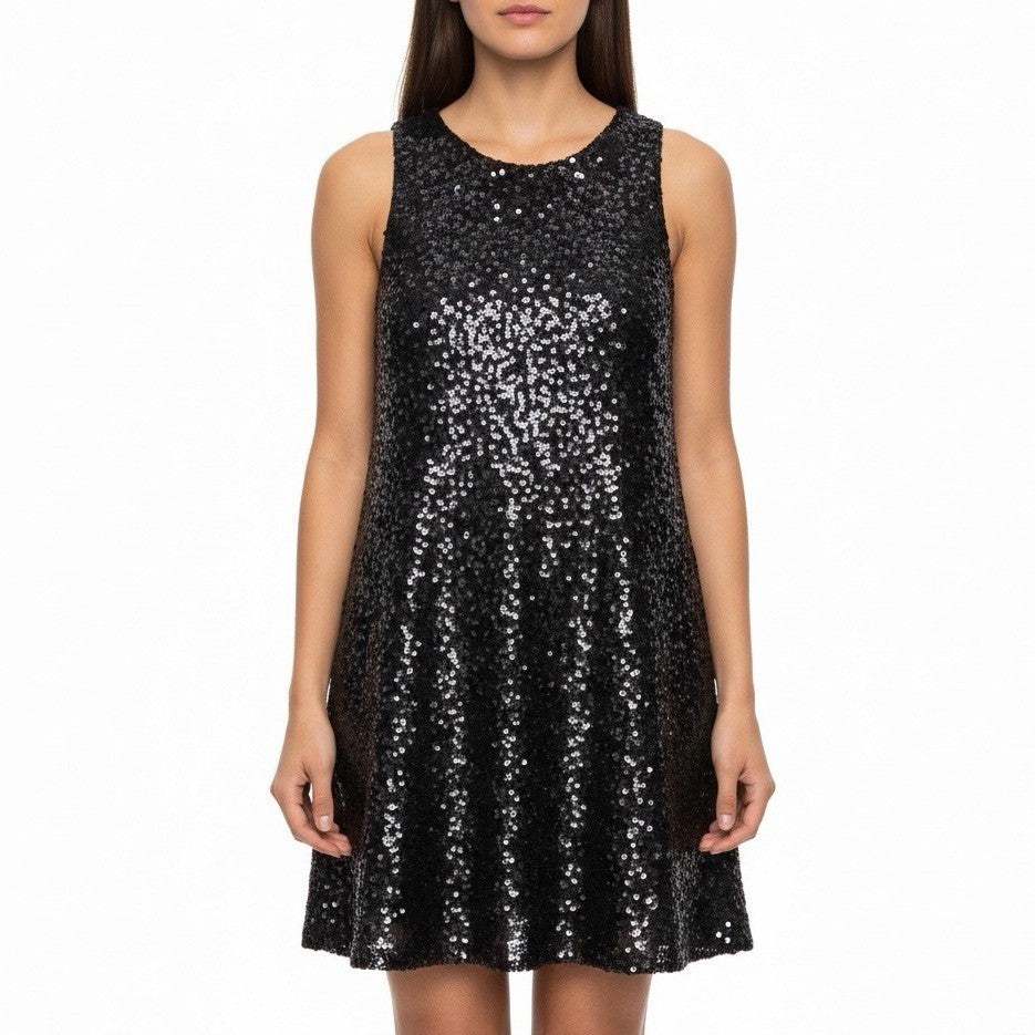 Carmen Marc Valvo Womens Black Silk Sequin Sleeveless Dress Size 10