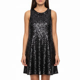 Carmen Marc Valvo Womens Black Silk Sequin Sleeveless Dress Size 10