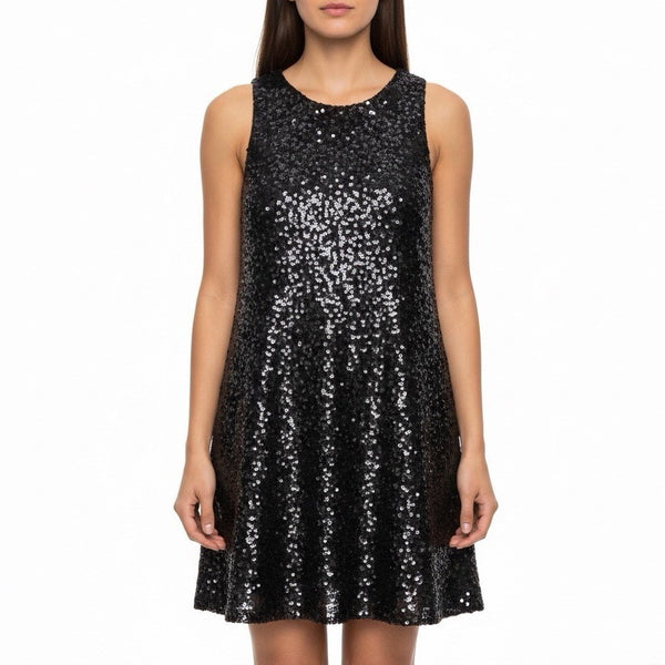 Carmen Marc Valvo Womens Black Silk Sequin Sleeveless Dress Size 10