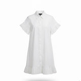 J. Crew Womens White Cotton Short-Sleeve Button-Up Ruffle Hem Dress Size S