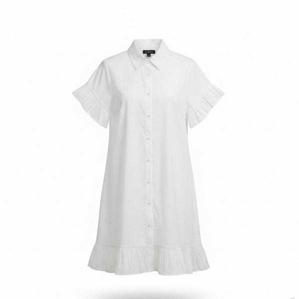J. Crew Womens White Cotton Short-Sleeve Button-Up Ruffle Hem Dress Size S
