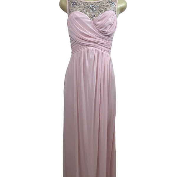 B. Darlin Womens Pink Beaded Mesh-Top Gown 1/2 Polyester Evening Dress